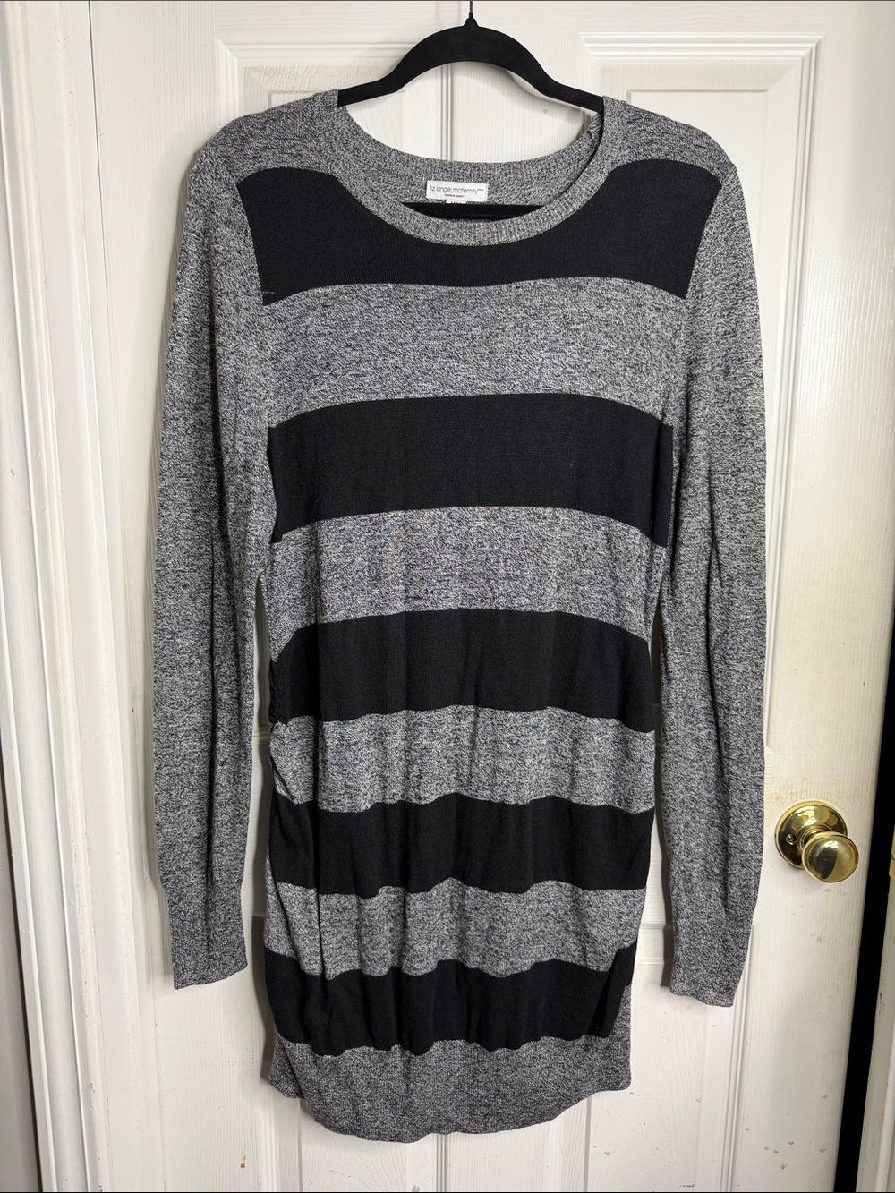 Liz Claiborne Black and Gray Striped Scoop Neck Sweater Maternity M